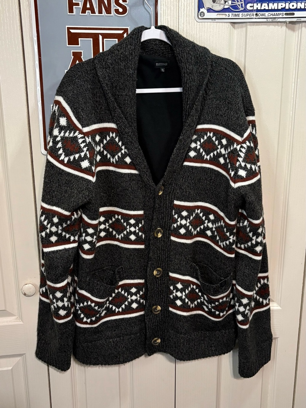 Buffalo David Bitton Charcoal Shawl Collar Patterned Cardigan